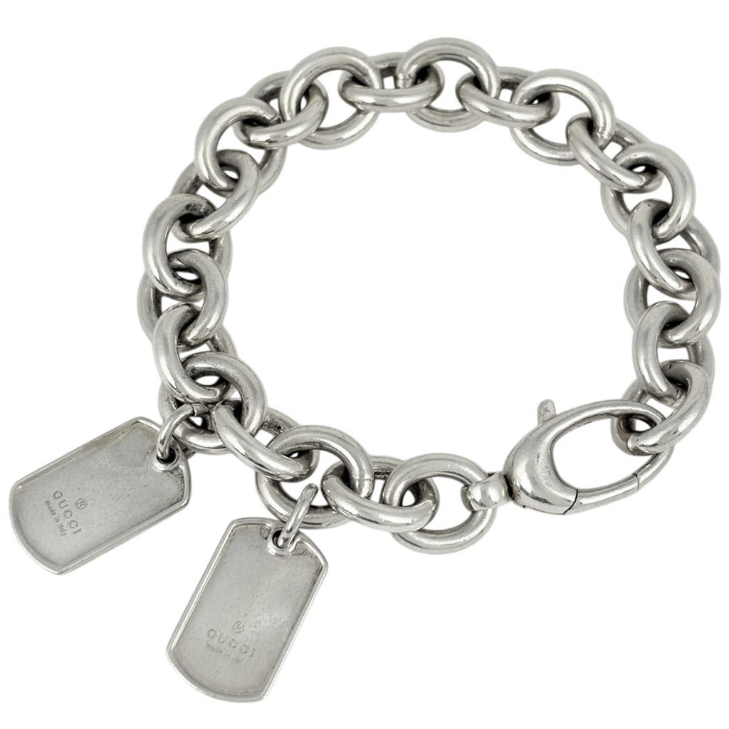 Gucci Dog Tag Chain Bracelet Plate Logo 925 Sterling Silver
