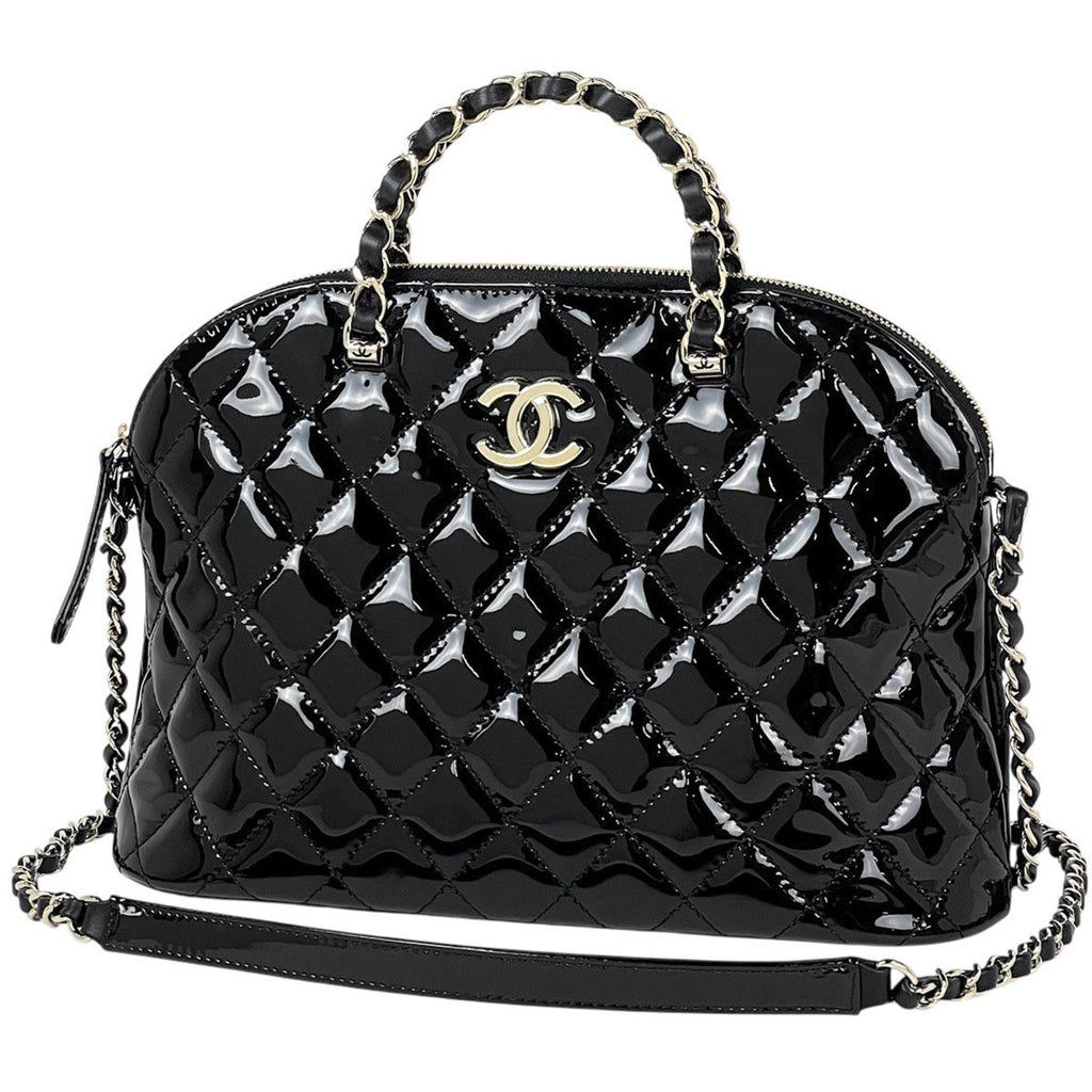 Chanel CC Logo Handbag Chain 2-Way Patent Patent Leather Black