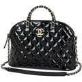 Chanel CC Logo Handbag Chain 2-Way Patent Patent Leather Black