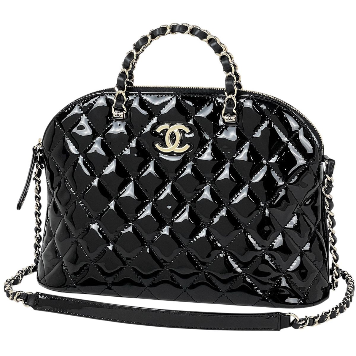 Chanel CC Logo Handbag Chain 2-Way Patent Patent Leather Black