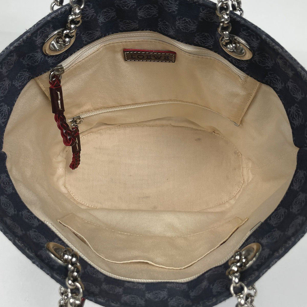 Loewe Anagram Chain Shoulder Bag Logo Tote Canvas Navy