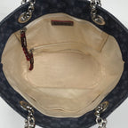 Loewe Anagram Chain Shoulder Bag Logo Tote Canvas Navy