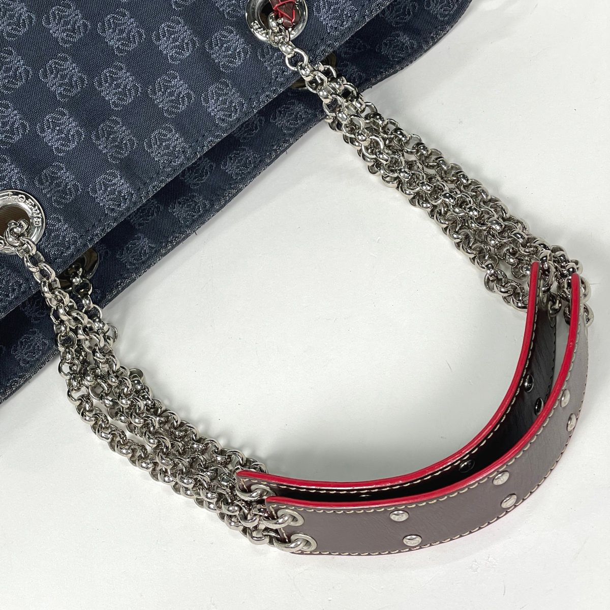 Loewe Anagram Chain Shoulder Bag Logo Tote Canvas Navy