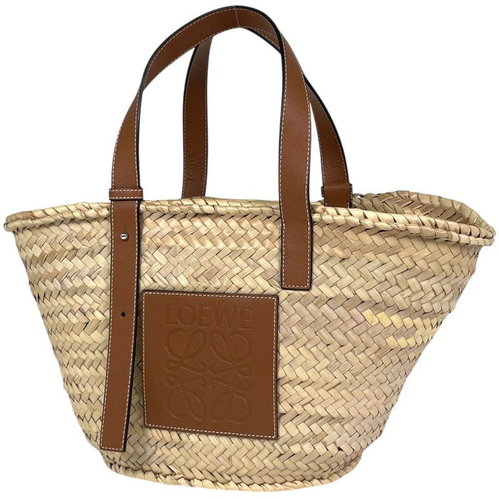 Loewe Basket Anagram Palm Leaf Tote Bag Raffia Natural Brown