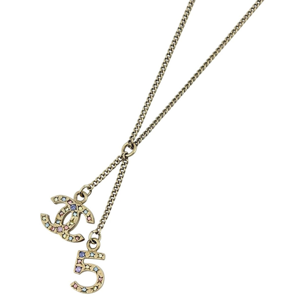 Chanel CC Logo Rhinestone Necklace Gold