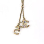 Chanel CC Logo Rhinestone Necklace Gold — view 2