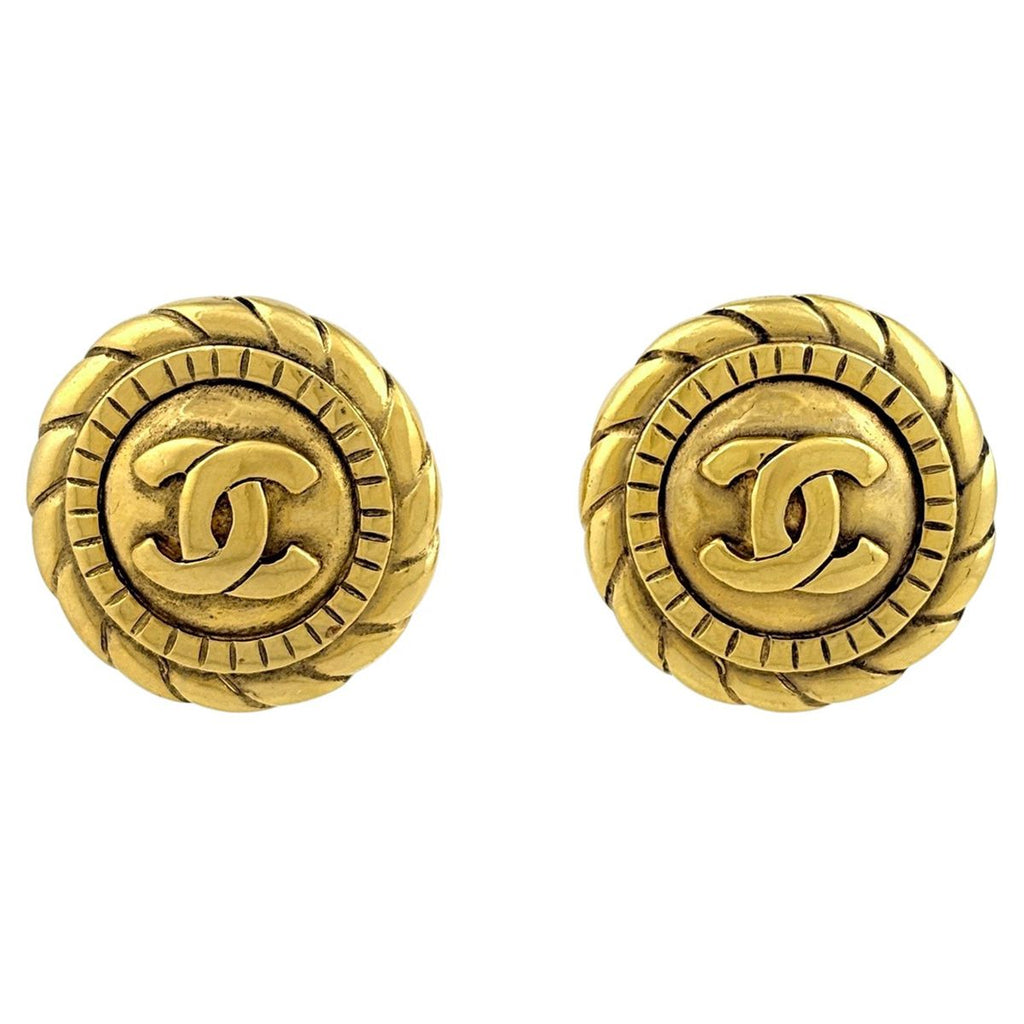 Chanel CC Logo Earrings Gold Plated