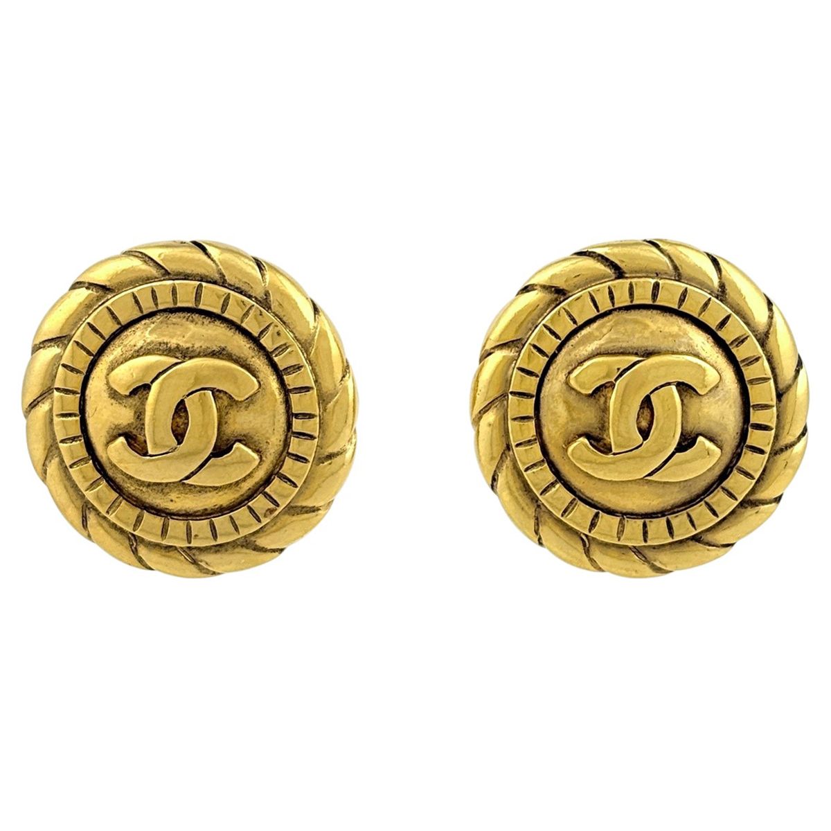 Chanel CC Logo Earrings Gold Plated