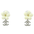 Chanel CC Logo Earrings Flower Swing Silver Plated Plastic White