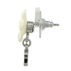 Chanel CC Logo Earrings Flower Swing Silver Plated Plastic White — view 2