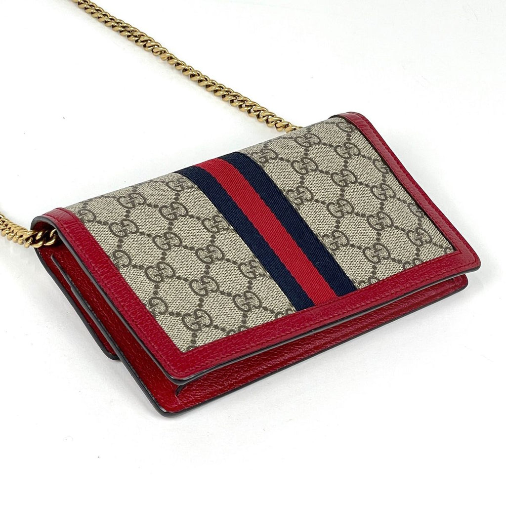 Gucci Queen Ma Galette Beige Chain Wallet GG Pattern Sherry Line Web Supreme — view 2