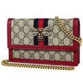 Gucci Queen Ma Galette Beige Chain Wallet GG Pattern Sherry Line Web Supreme
