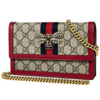 Gucci Queen Ma Galette Beige Chain Wallet GG Pattern Sherry Line Web Supreme