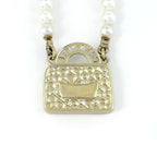 Chanel CC Logo Faux Pearl Necklace Bag Motif White Gold — view 2