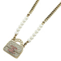 Chanel CC Logo Faux Pearl Necklace Bag Motif White Gold