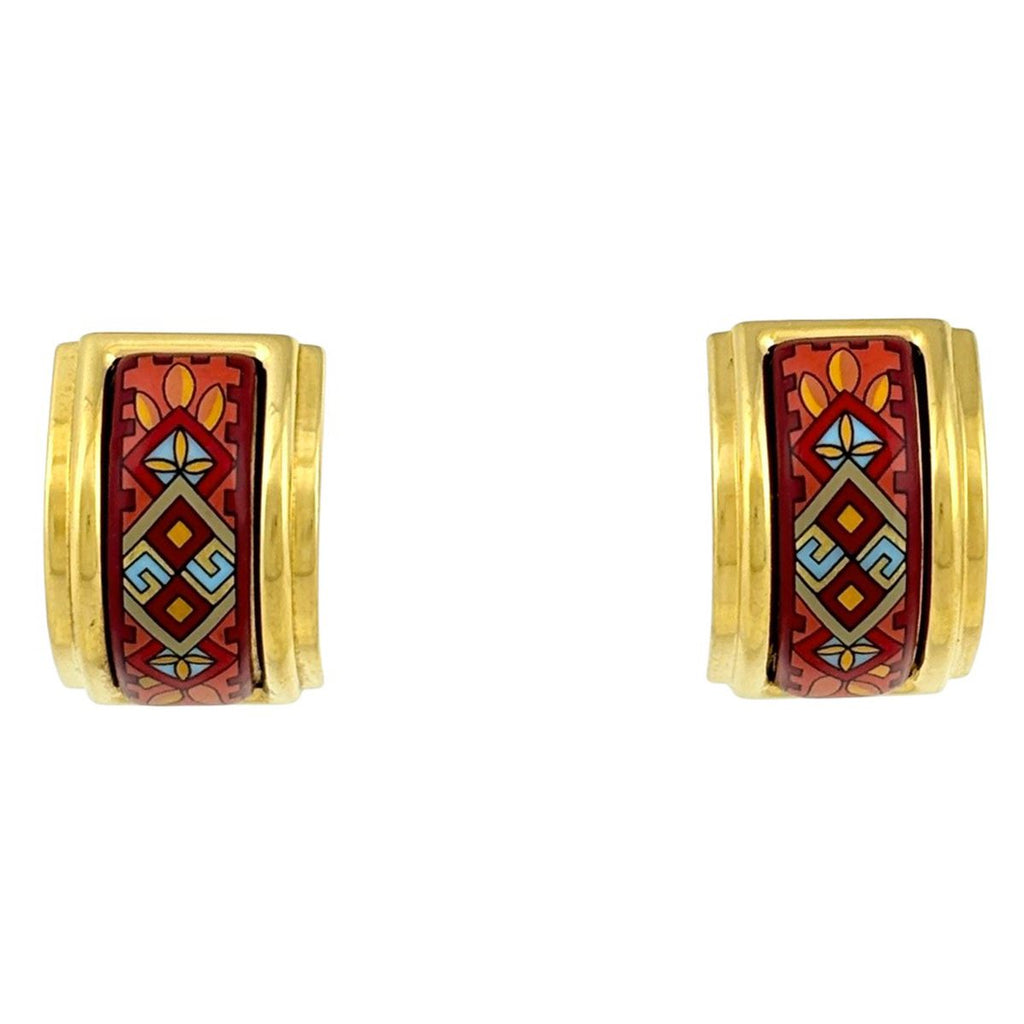 Hermes Enamel Earrings Cloisonne Red Gold