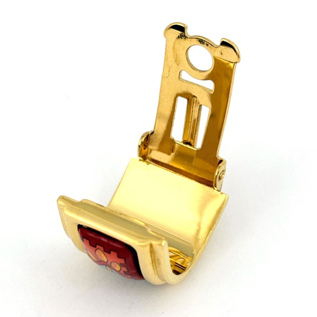Hermes Enamel Earrings Cloisonne Red Gold — view 3