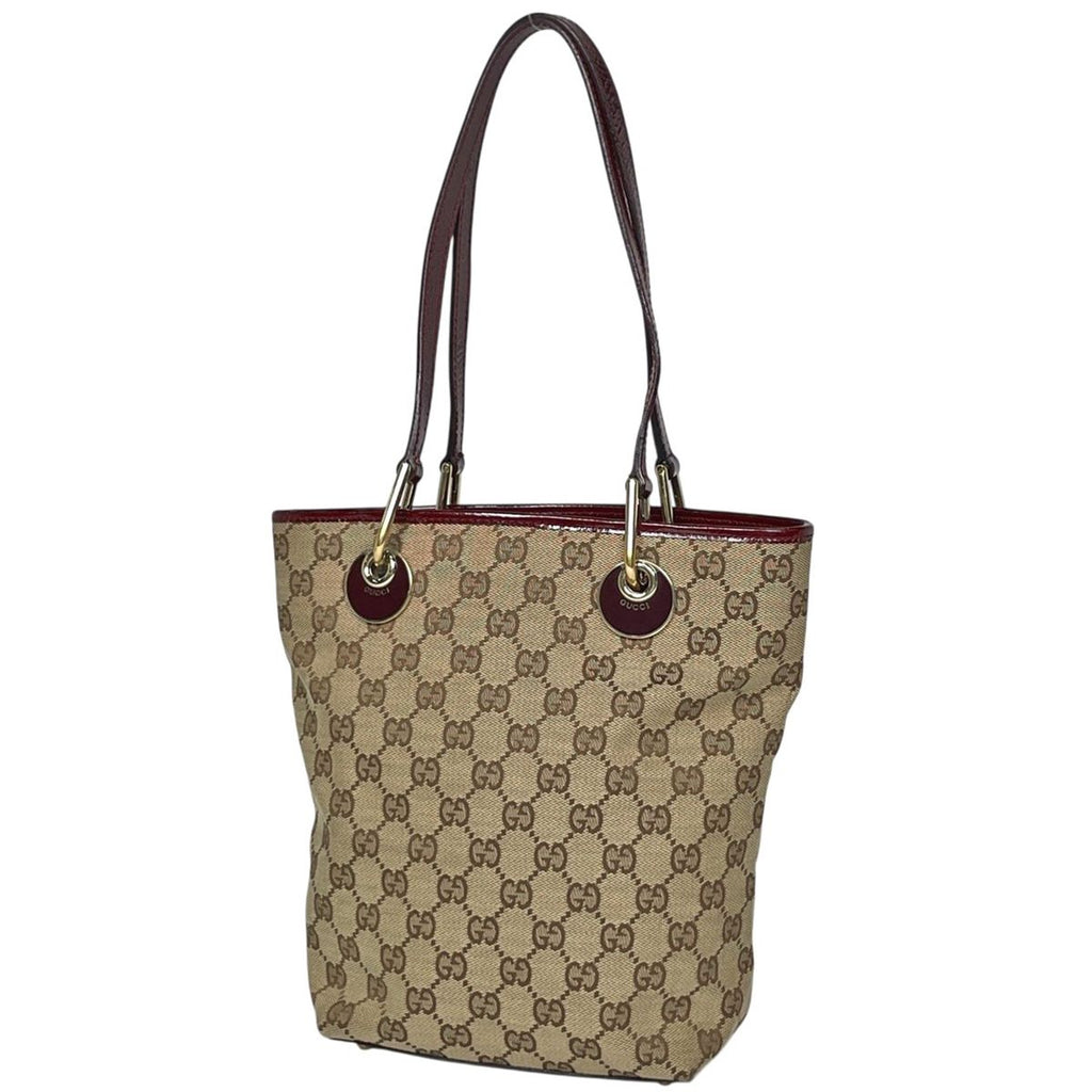 Gucci GG Pattern Tote Shoulder Bag Canvas Beige