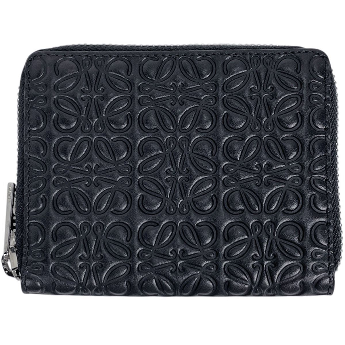 Loewe Anagram Zip Around Wallet Double Zipper Leather Black