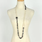 Chanel CC Logo Faux Pearl Necklace Long Metal Black White — view 7