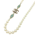 Chanel CC Logo Faux Pearl Necklace Long White Light Blue
