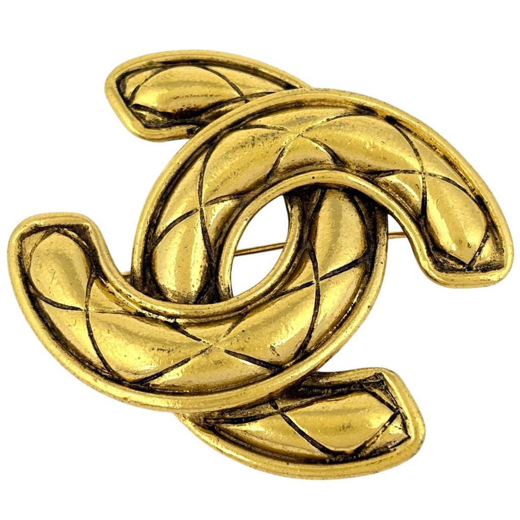 Chanel CC Logo Brooch Quilted Gold Plated