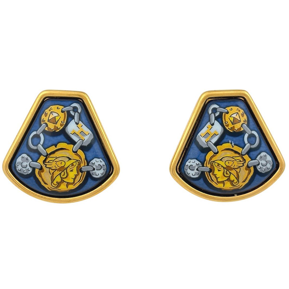 Hermes Enamel Earrings Cloisonne Gold Plated Blue