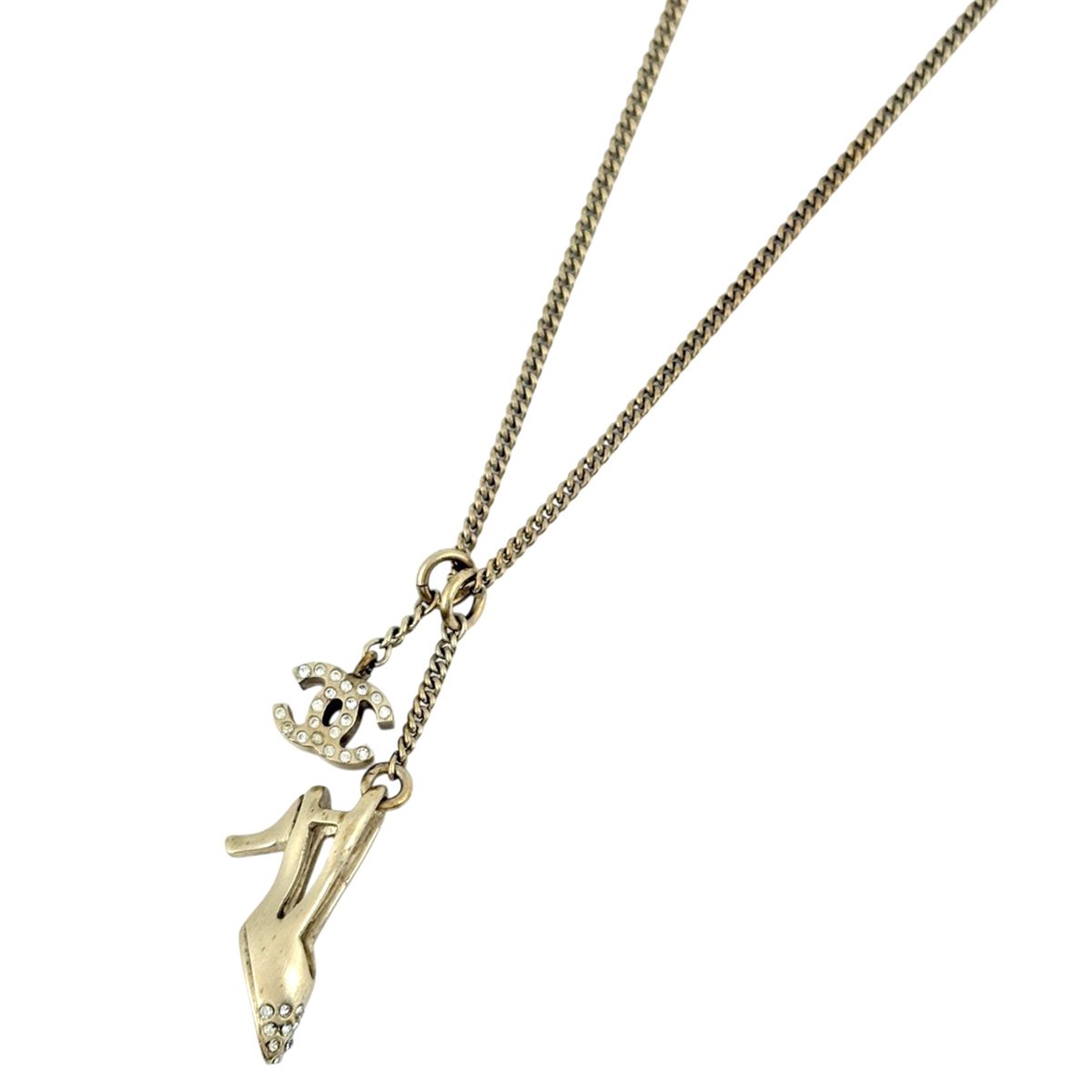 Chanel CC Logo Rhinestone Necklace High Heels Gold Plated