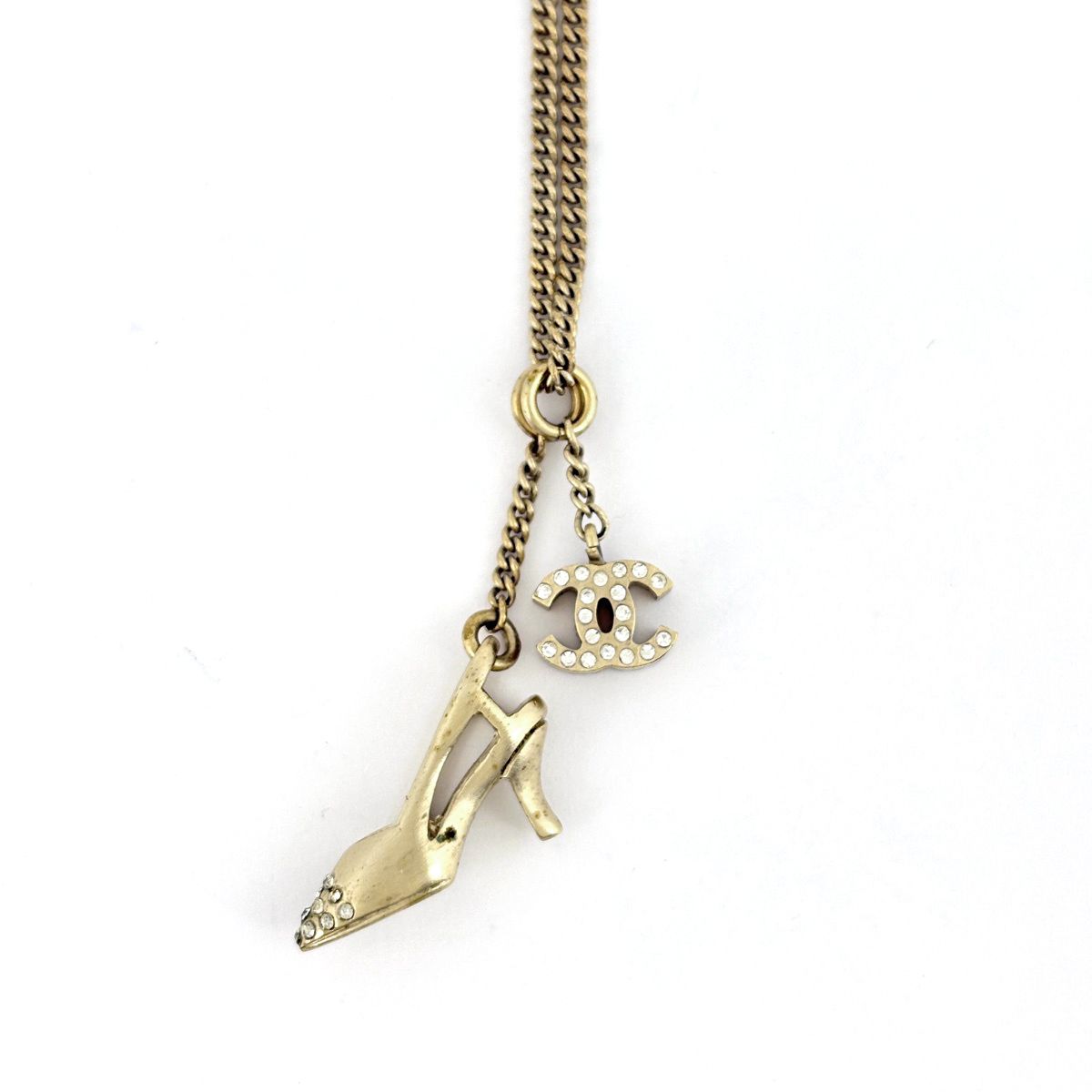 Chanel CC Logo Rhinestone Necklace High Heels Gold Plated — view 2