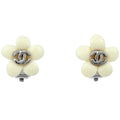 Chanel CC Logo Earrings Flower Silver Plated White