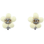 Chanel CC Logo Earrings Flower Silver Plated White