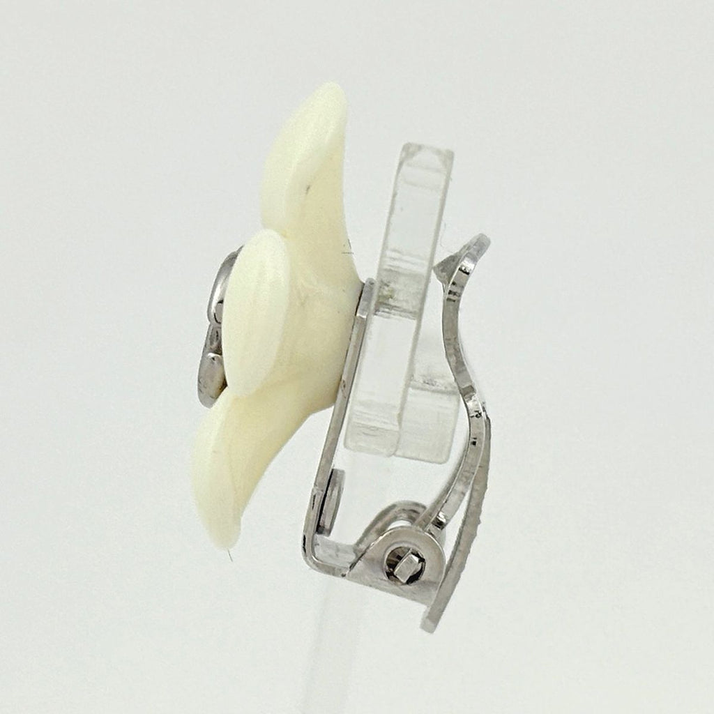 Chanel CC Logo Earrings Flower Silver Plated White