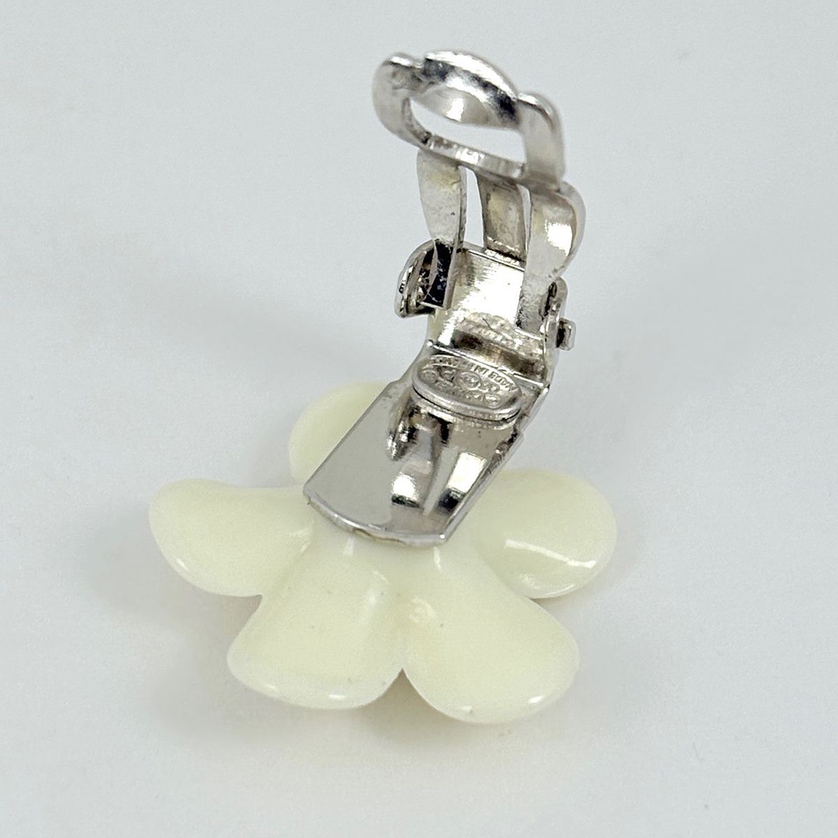 Chanel CC Logo Earrings Flower Silver Plated White
