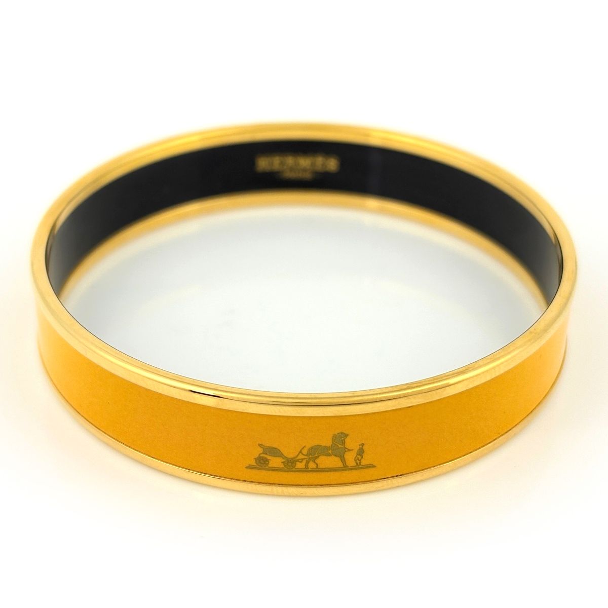 Hermes Enamel PM Cloisonne Bangle Gold Plated Yellow Bracelet — view 2