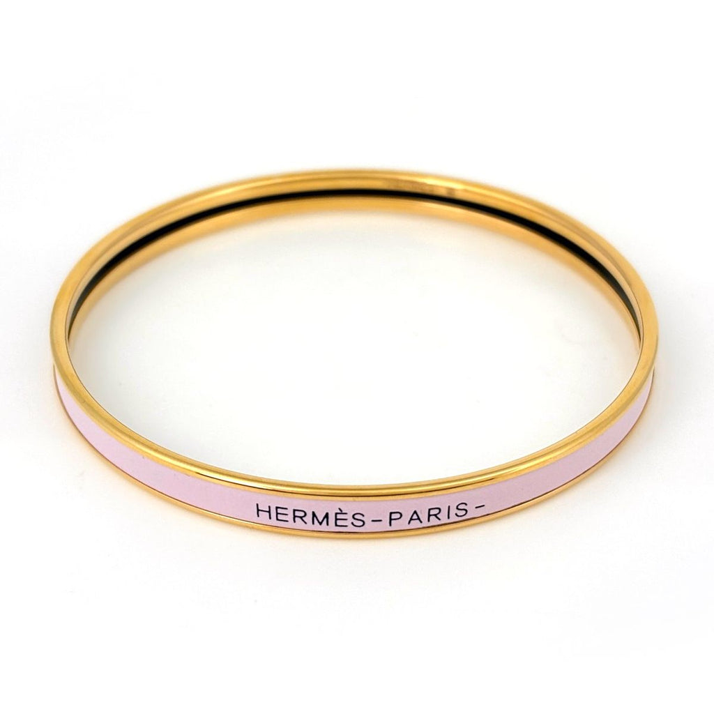 Hermes Uni Enamel Bracelet Extra Fan Bangle Gold Plated Pink — view 2