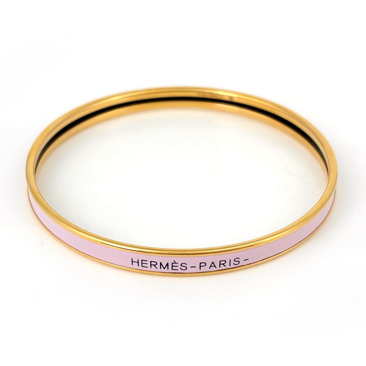 Hermes Uni Enamel Bracelet Extra Fan Bangle Gold Plated Pink — view 2