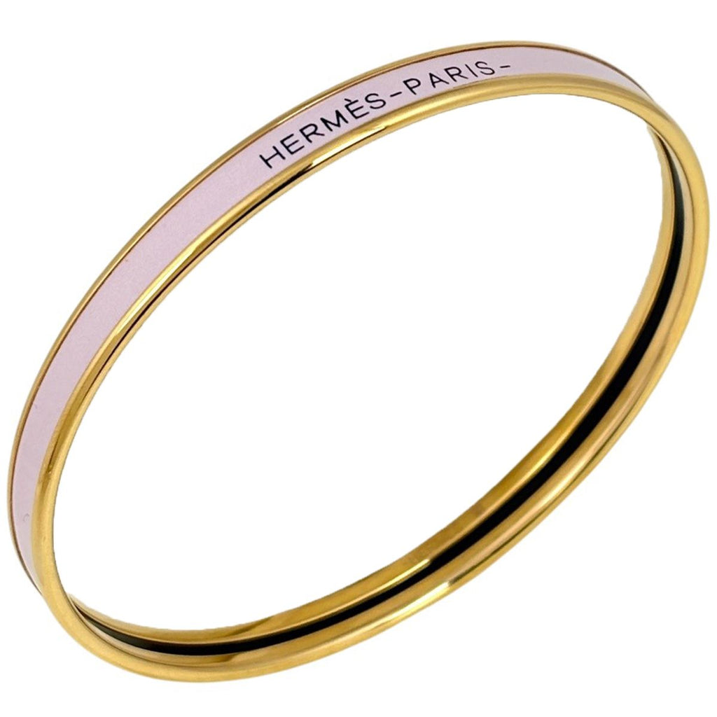 Hermes Uni Enamel Bracelet Extra Fan Bangle Gold Plated Pink