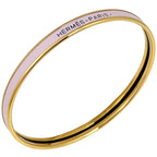 Hermes Uni Enamel Bracelet Extra Fan Bangle Gold Plated Pink