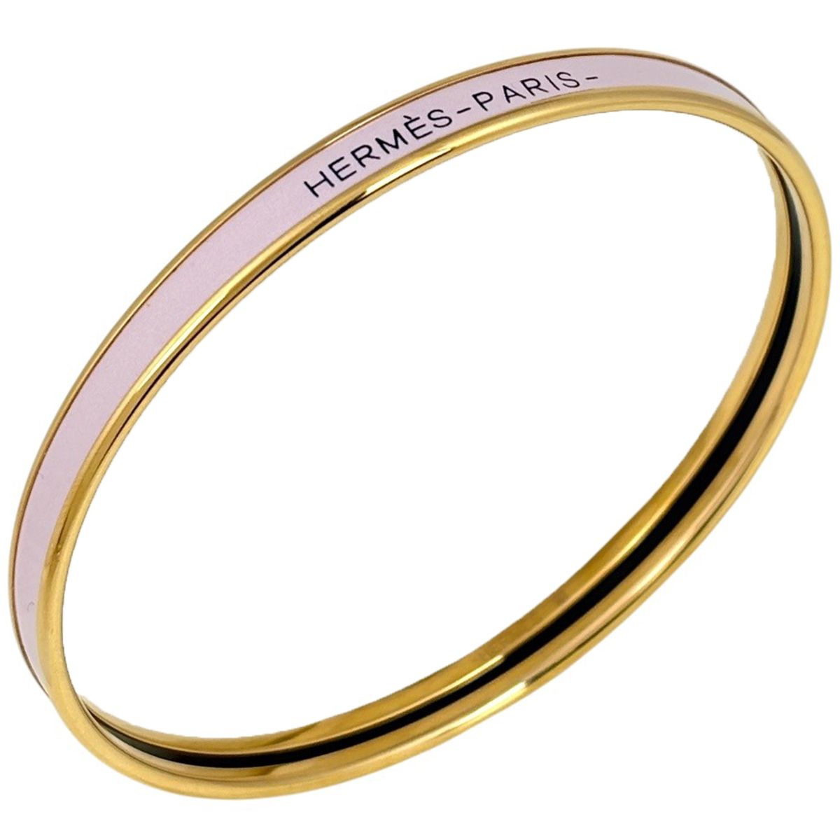 Hermes Uni Enamel Bracelet Extra Fan Bangle Gold Plated Pink