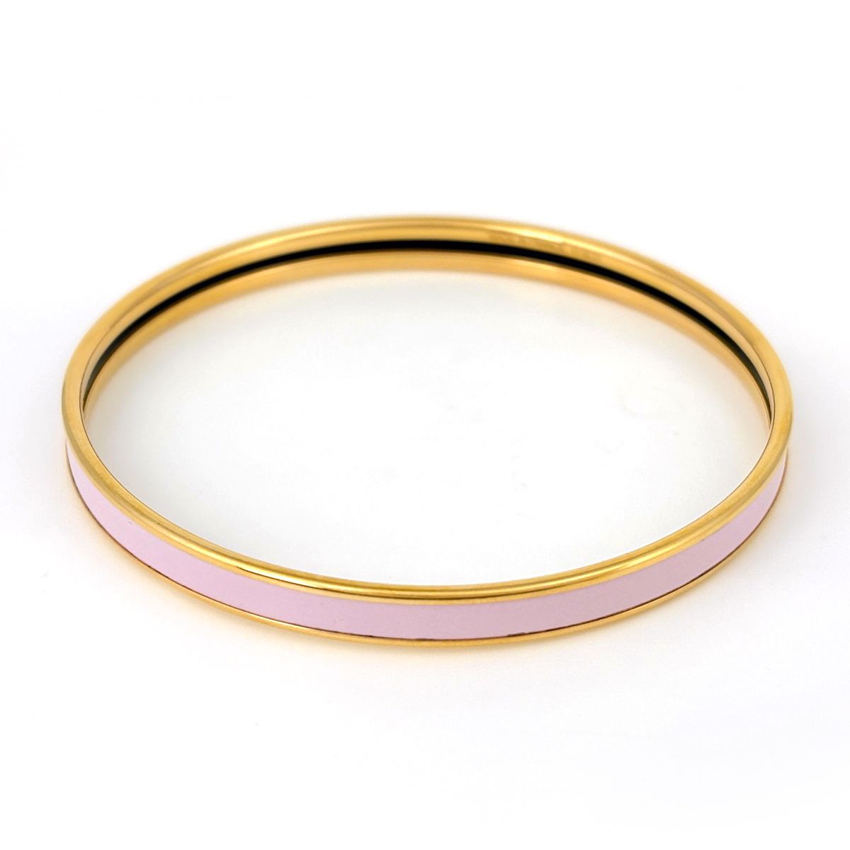 Hermes Uni Enamel Bracelet Extra Fan Bangle Gold Plated Pink — view 3