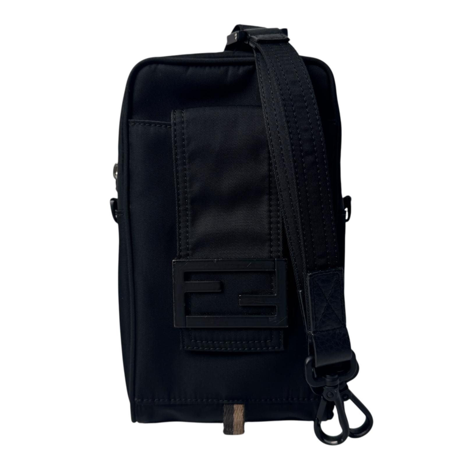 Fendi Baguette Phone Pouch Nylon Shoulder Bag Black