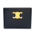 Celine Triomphe Metal Leather Black Card Case Gold
