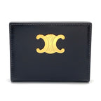 Celine Triomphe Metal Leather Black Card Case Gold