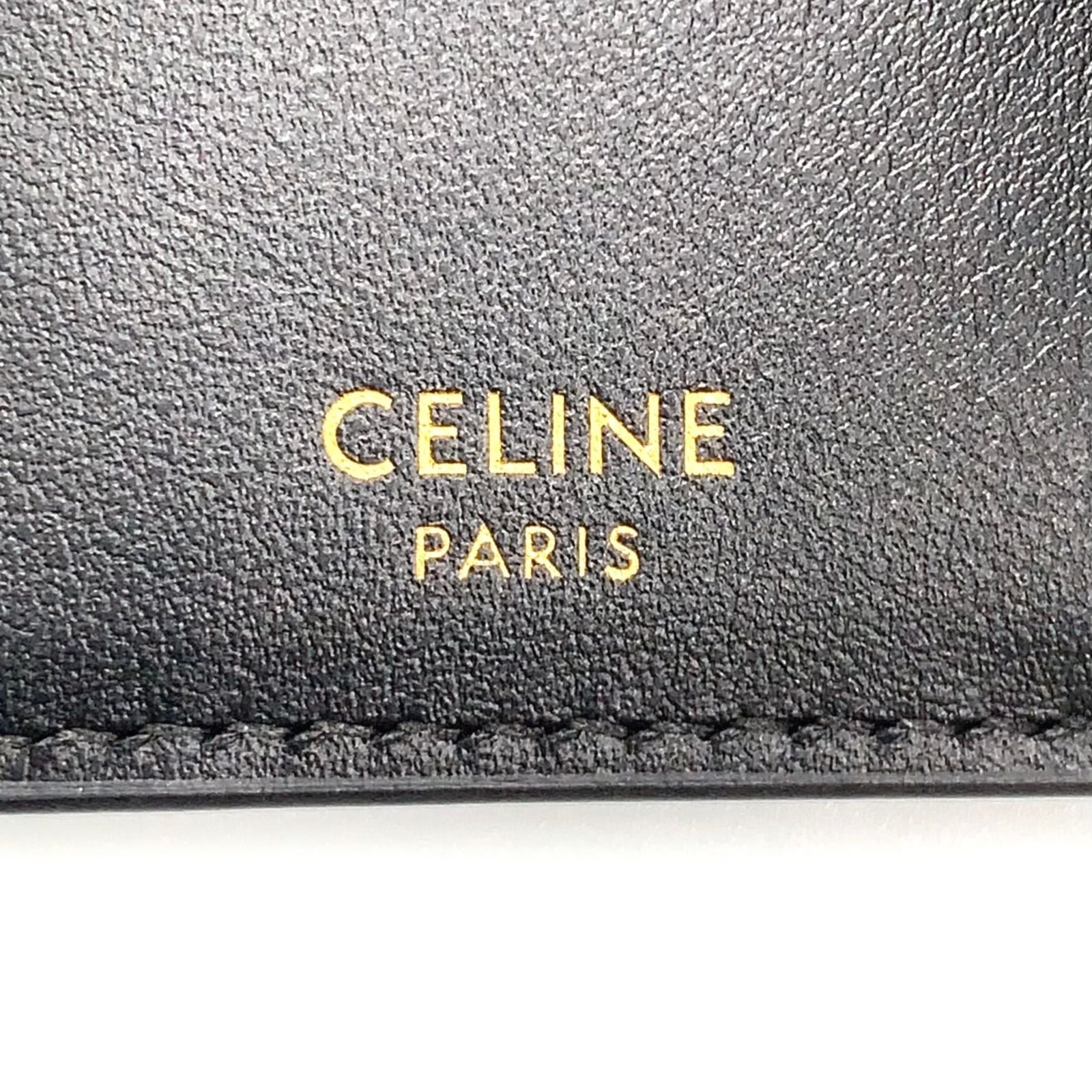 Celine Triomphe Metal Leather Black Card Case Gold — view 4