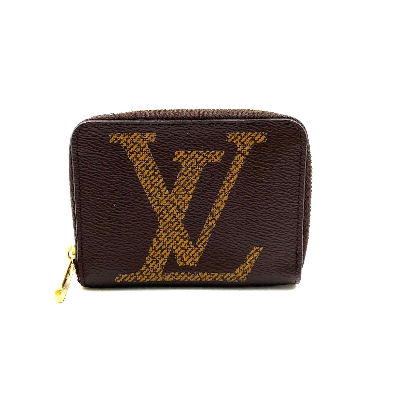 Louis Vuitton Zippy Coin Purse Monogram Giant Leather Brown Case Gold
