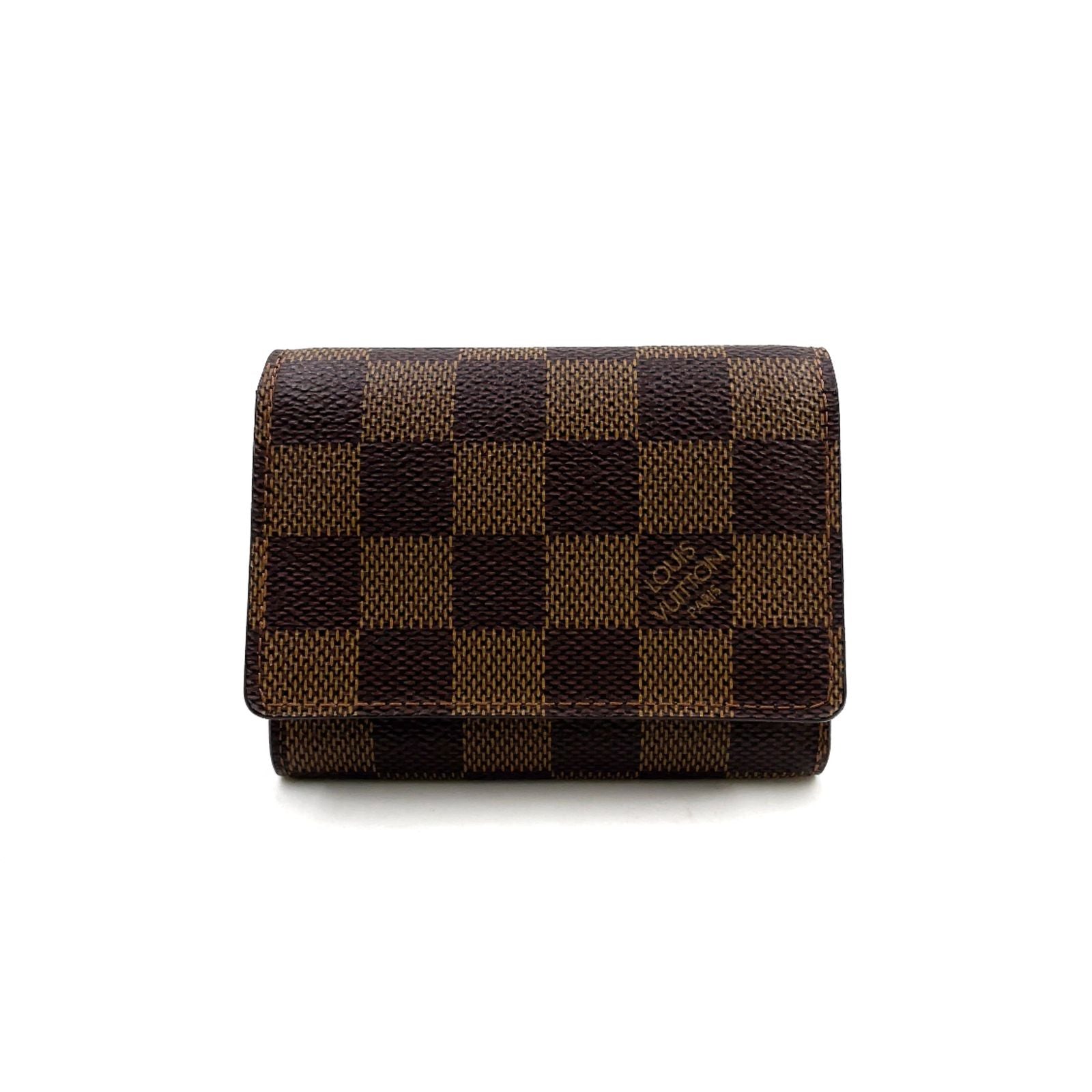 Louis Vuitton Business Card Holder Damier Ebene Leather Brown Case