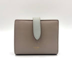 Celine Strap Wallet Leather Gray Bifold Gold