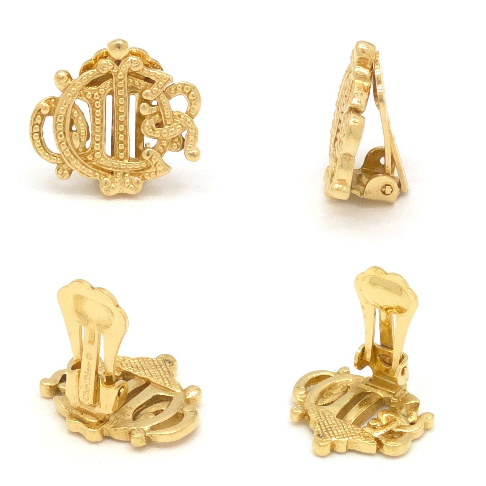 Dior Emblem Earrings Logo Clip on Gold — view 2