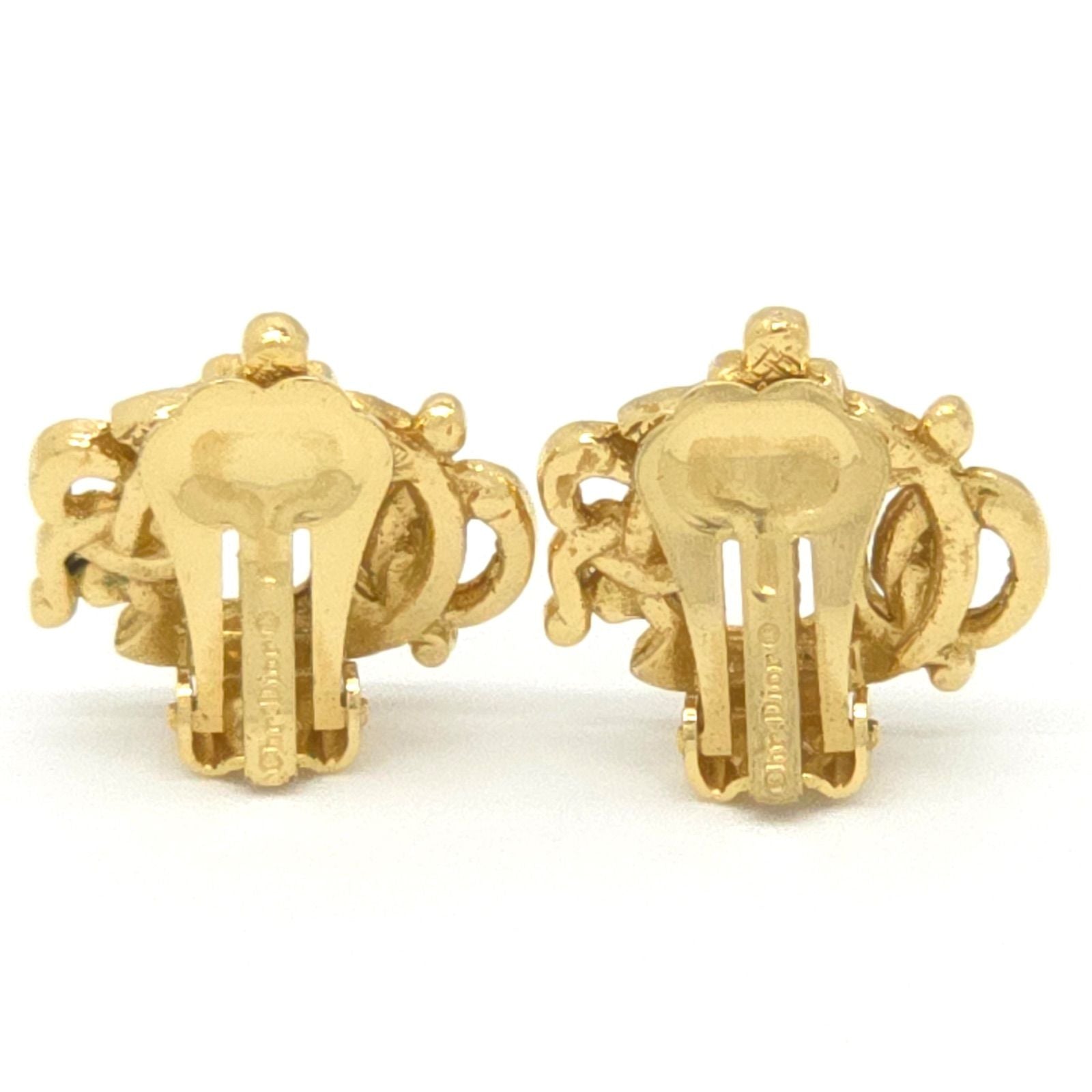 Dior Emblem Earrings Logo Clip on Gold