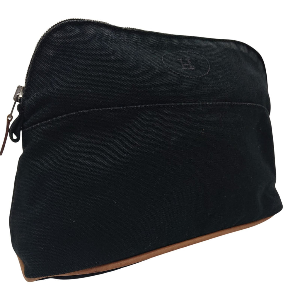 Hermes Bolide Pouch Mmh Logo Leather Black